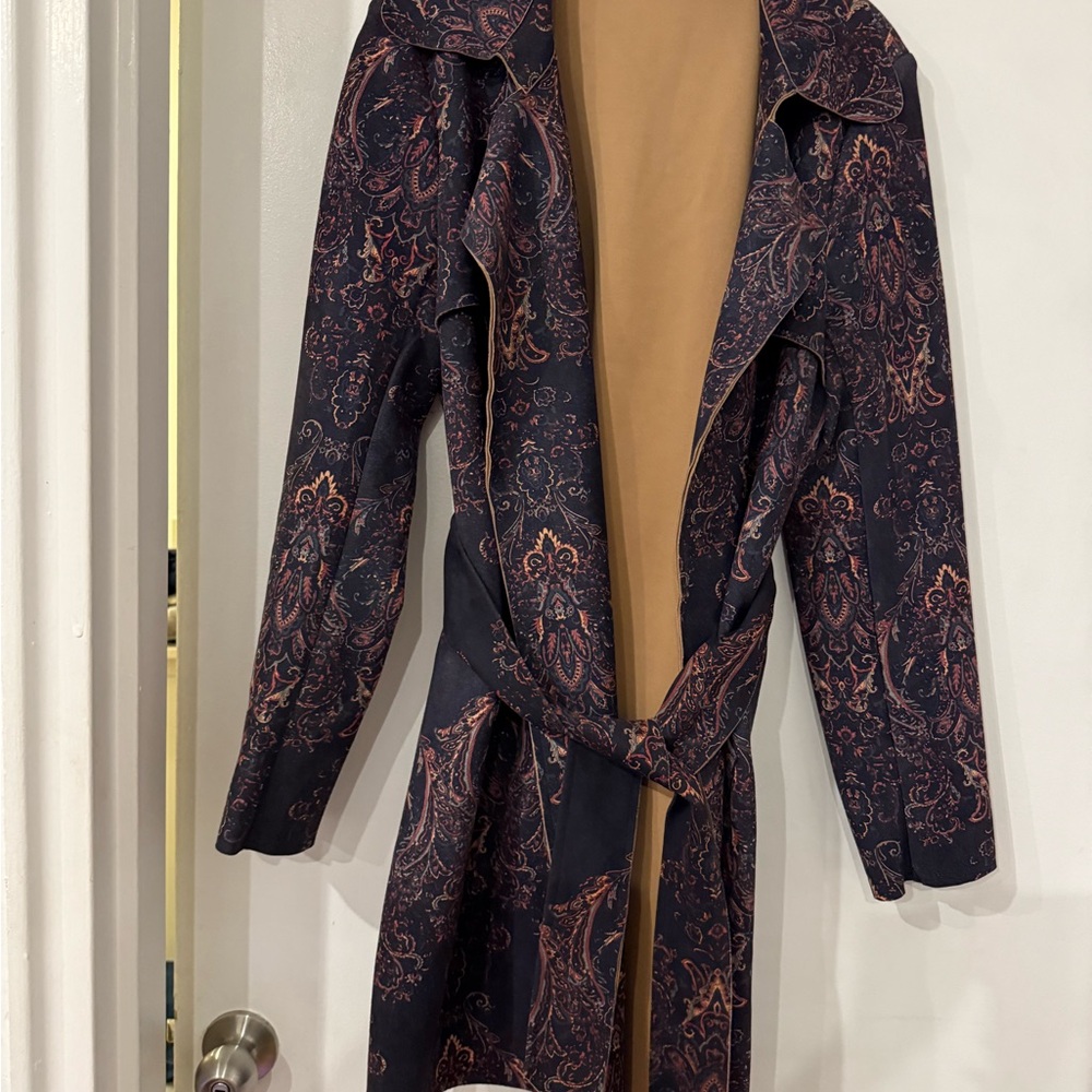 Solitaire Navy and Orange Paisley Trench Coat